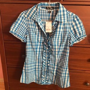 In Vain Gingham Checker Blouse NWT